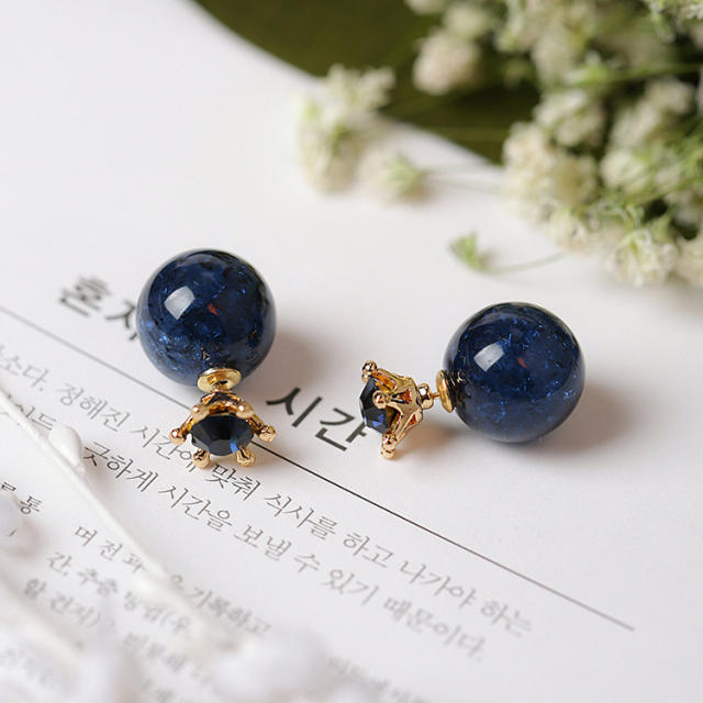 Korean fashion classic navy beads studs earrings