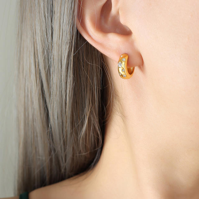 INS easy match diamond stainless steel earrings huggie earrrings
