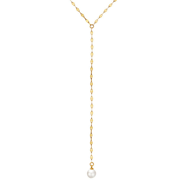 18K faux pearl dainty stainless steel necklace lariet necklace