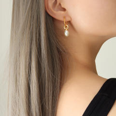 INS pearl pendant stainless steel earrings