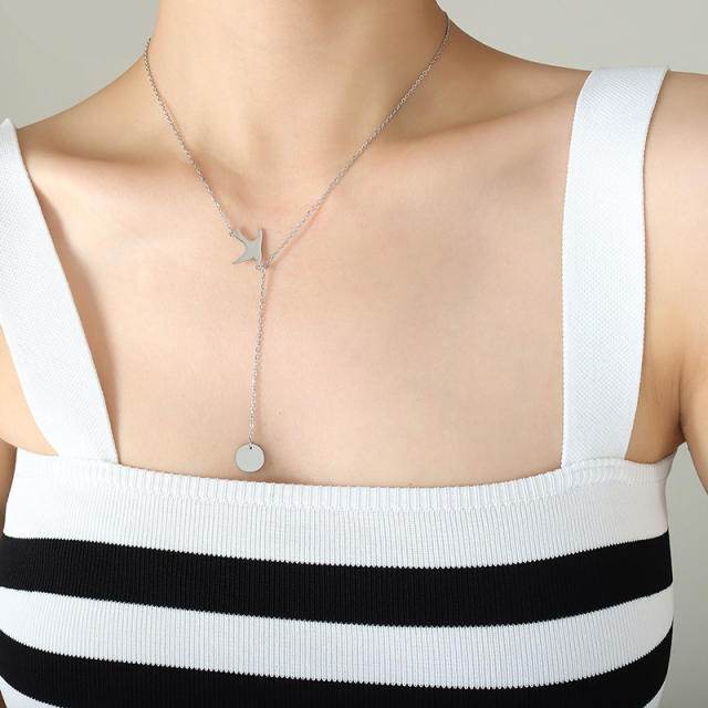 Korean fashion swallow lariet necklace stainless steel necklace