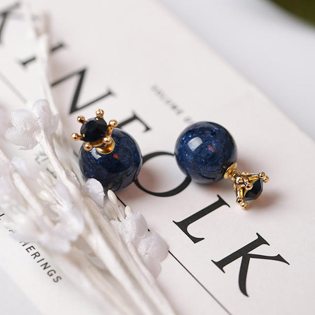 Korean fashion classic navy beads studs earrings