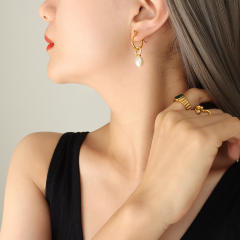 INS pearl pendant stainless steel earrings