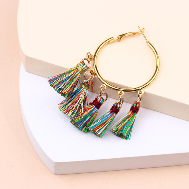 Boho colorful rope tassel hoop earrings