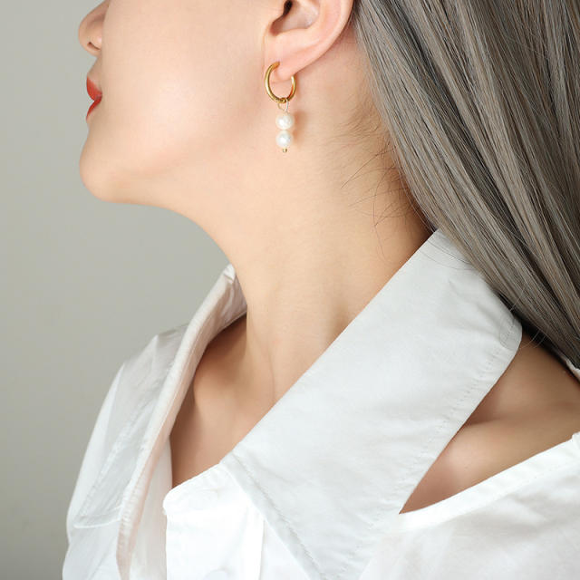 INS easy match pearl pendant stainless steel earrings