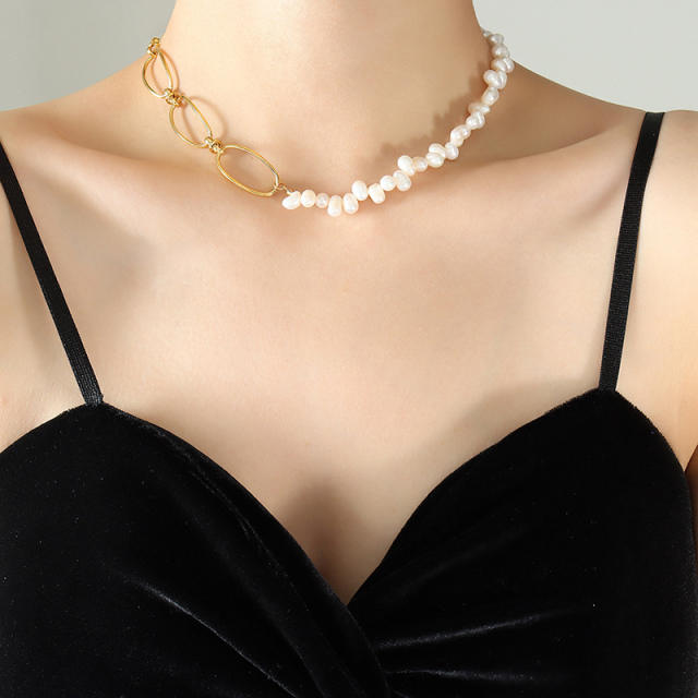 French baroque pearl stainless steel necklace matching choker necklace
