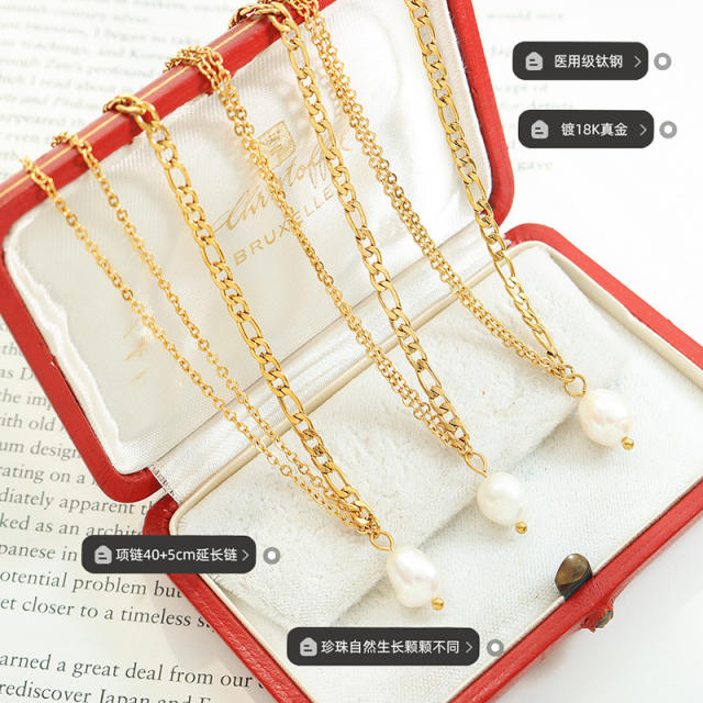 Y2K water pearl pendant stainless steel necklace