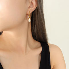 INS pearl pendant stainless steel earrings