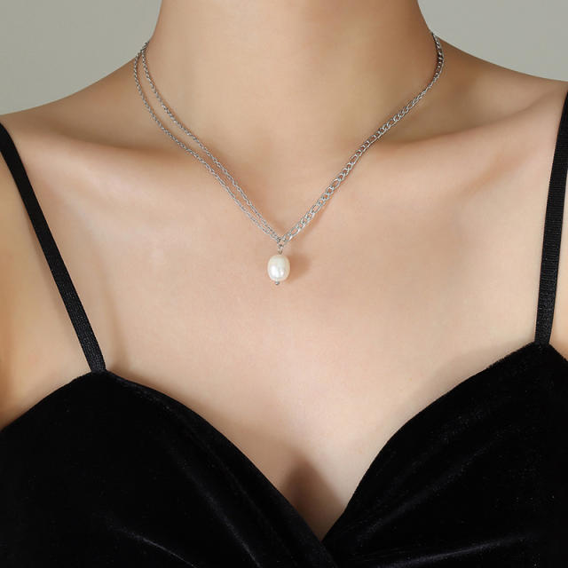 Y2K water pearl pendant stainless steel necklace
