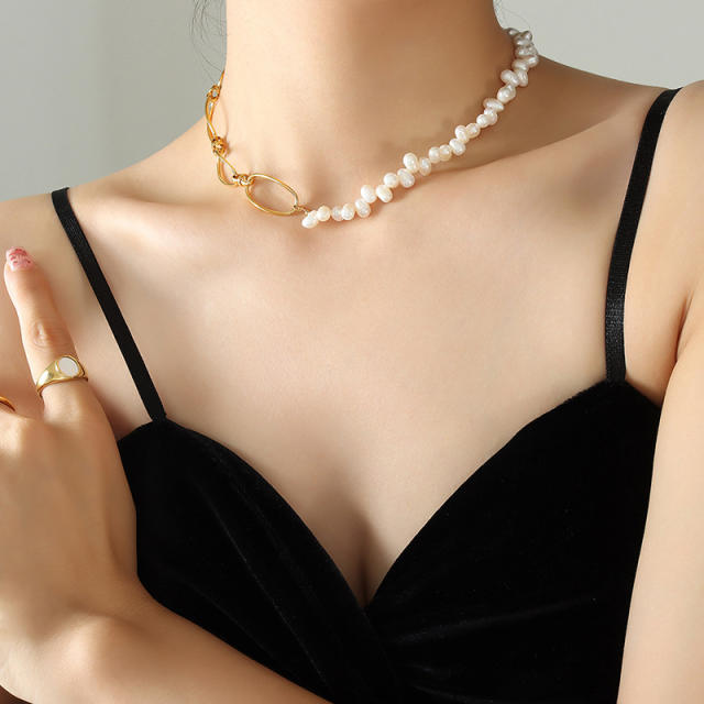French baroque pearl stainless steel necklace matching choker necklace