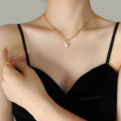 Y2K water pearl pendant stainless steel necklace