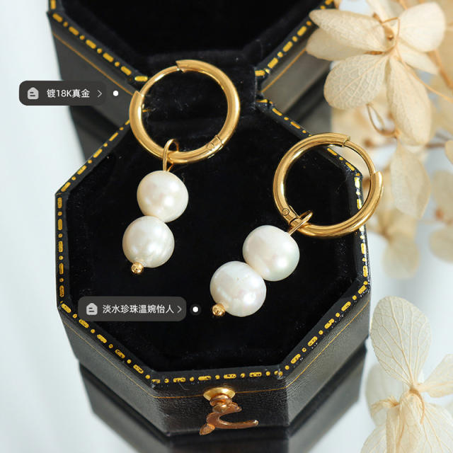 INS easy match pearl pendant stainless steel earrings