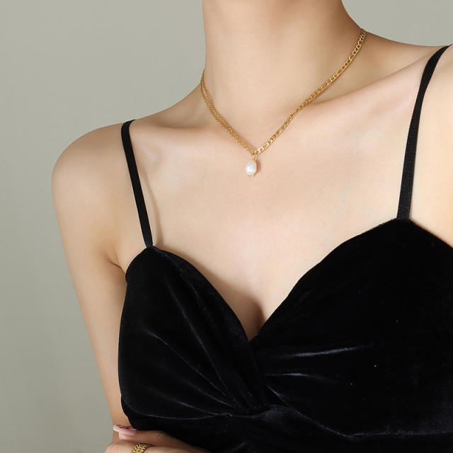 Y2K water pearl pendant stainless steel necklace