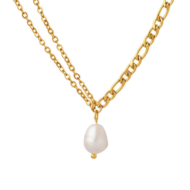 Y2K water pearl pendant stainless steel necklace