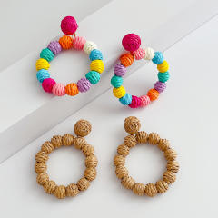 Holiday trend colorful ball straw earrings