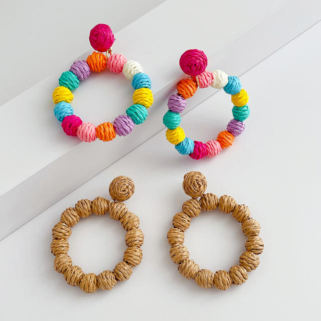 Holiday trend colorful ball straw earrings