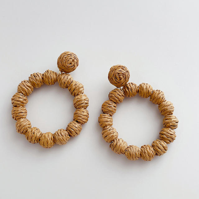 Holiday trend colorful ball straw earrings