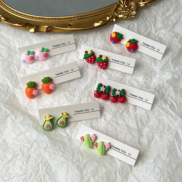 Cute resin fruit series holiday studs earrings