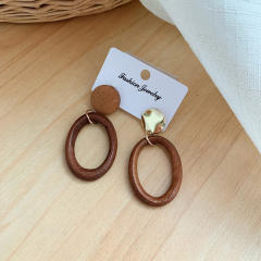 Geometric natural trend wood earrings