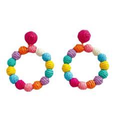 Holiday trend colorful ball straw earrings