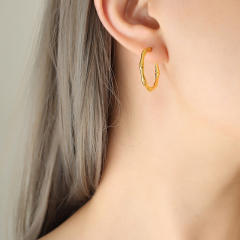 18K bamboo earrings hoop stainless steel earrings