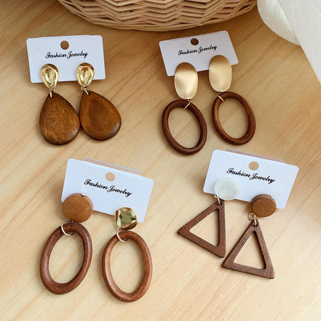 Geometric natural trend wood earrings