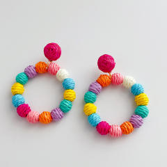Holiday trend colorful ball straw earrings