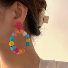 Holiday trend colorful ball straw earrings