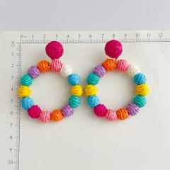 Holiday trend colorful ball straw earrings