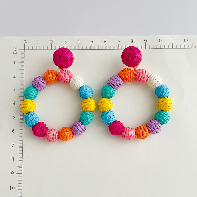 Holiday trend colorful ball straw earrings