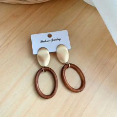 Geometric natural trend wood earrings