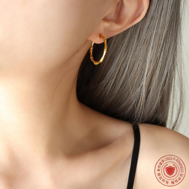 18K bamboo earrings hoop stainless steel earrings