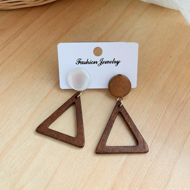 Geometric natural trend wood earrings