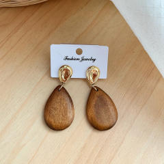 Geometric natural trend wood earrings