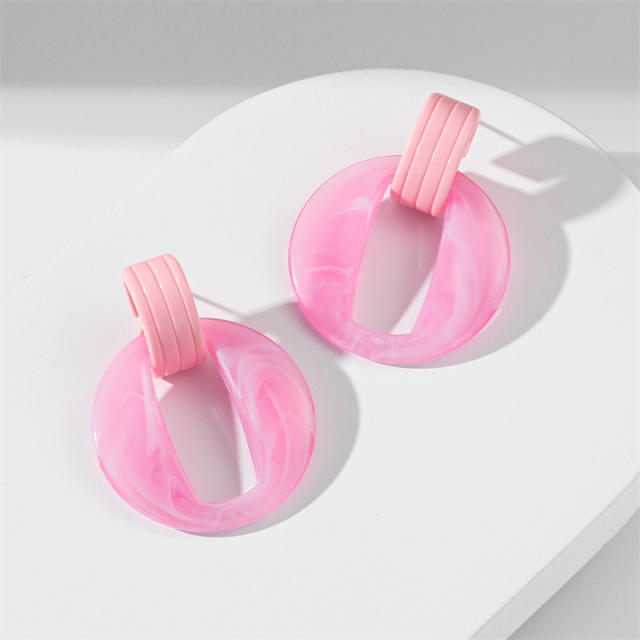 925 needle sweet pink color acrylic geometic earrings