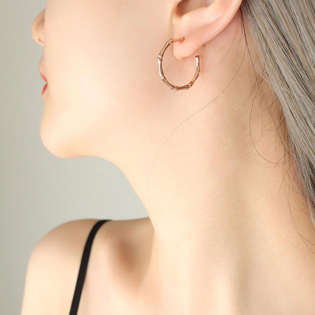 18K bamboo earrings hoop stainless steel earrings