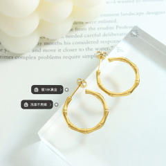 18K bamboo earrings hoop stainless steel earrings