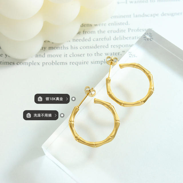 18K bamboo earrings hoop stainless steel earrings