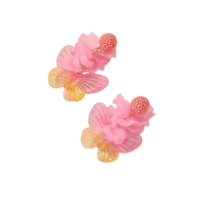 Boho pink color butterfly earrings