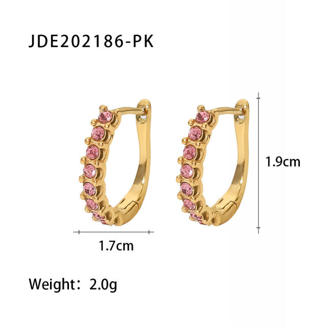 18K color cubic zircon setting stainless steel earrings hoop earrings