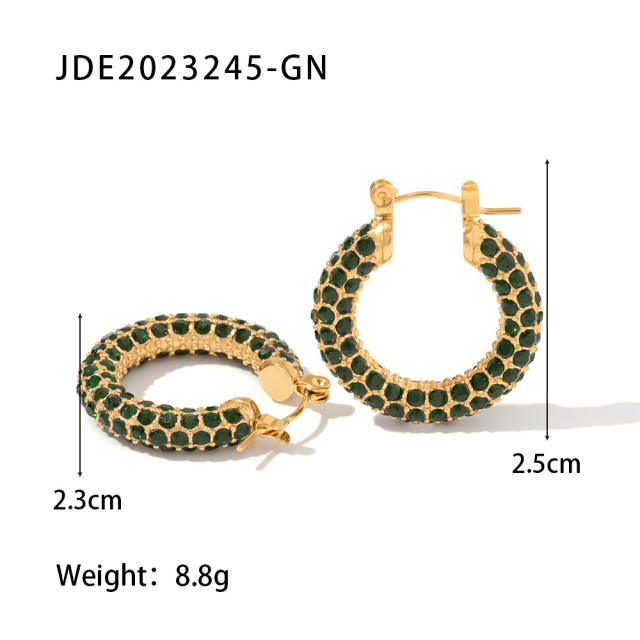 18K color cubic zircon setting stainless steel earrings hoop earrings