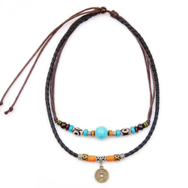 Occident fashion turquoise beads coin two layer men necklace