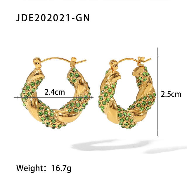 18K color cubic zircon setting stainless steel earrings hoop earrings