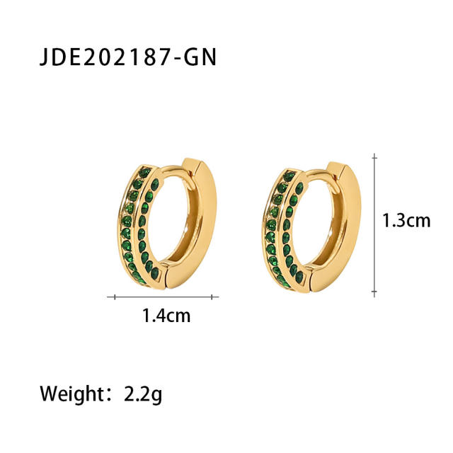 18K color cubic zircon setting stainless steel earrings hoop earrings