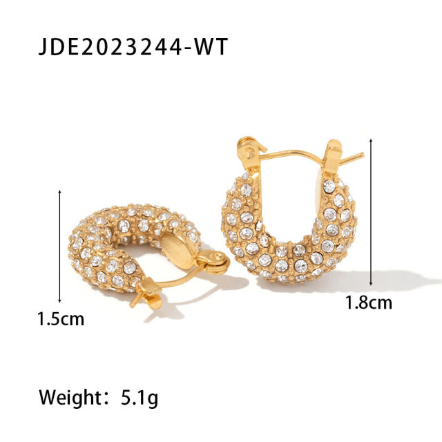 18K color cubic zircon setting stainless steel earrings hoop earrings