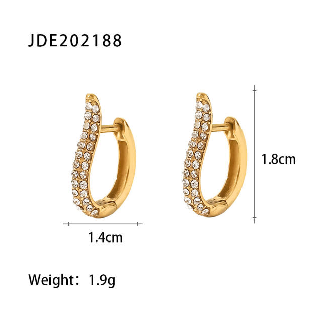 18K color cubic zircon setting stainless steel earrings hoop earrings