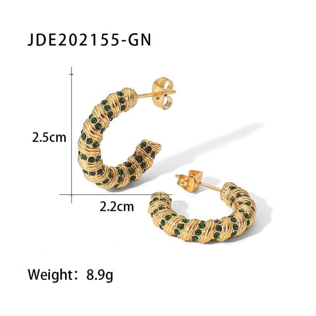 18K color cubic zircon setting stainless steel earrings hoop earrings