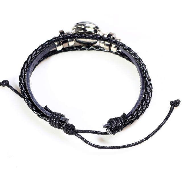 Personality leather braid zodiac bracelet
