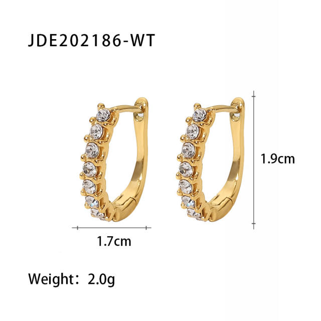 18K color cubic zircon setting stainless steel earrings hoop earrings