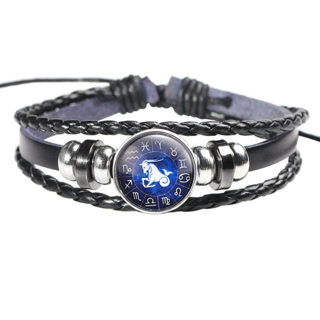 Zodiac couples leather bracelet